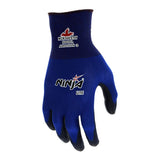 MCR Safety Ninja Lite Work Gloves N9696 (12 pairs) are blue and black, polyurethane-coated gloves providing reliable abrasion resistance—ideal for hand protection during tough tasks.