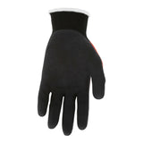 MCR Safety Ninja Red Nylon Spandex Breathable Nitrile Gloves N96970 (12 pairs) shown palm up; ideal for automotive assembly or as nitrile foam coated gloves.