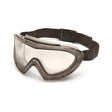 The Pyramex Capstone Anti-Fog Safety Goggles GG504T, available in packs of 12 pairs from Pyramex Safety, feature a black adjustable strap and are designed for protective eyewear. With a sturdy frame and scratch-resistant, transparent lenses, these goggles provide optimal visibility and chemical resistance across a range of environments.