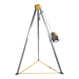 The MSA Workman CSE Kit, featuring a Tripod and Rescuer 50', is an ideal solution for confined space entry. This robust device comes in a yellow and silver design and includes a pulley and winch system. It boasts three legs forming a triangular base for stability, ensuring safe lifting of heavy objects while providing efficient fall arrest and rescue operations.