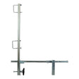 The French Creek Production Portable Guardrail System GR200 showcases a robust metal frame with both vertical and horizontal bars, equipped with various adjustable brackets and fasteners specifically designed for parapet installations. This system, set against a plain white background, offers reliable fall prevention.