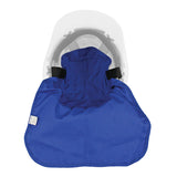 The PIP EZ-COOL Cooling Hard Hat Pad with Neck Shade 396-405-BLU from PIP provides enhanced neck protection and evaporative cooling with its blue neck cape. It features a clear face shield equipped with a chin guard, ensuring full coverage of the head and face, making it an excellent combination for comprehensive safety.
