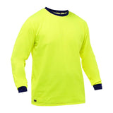 Introducing the PIP Bisley Non-ANSI Long Sleeve Shirt 310M6118 from Protective Industrial Products, available in hi-vis yellow. This shirt features dark blue cuffs and a matching collar, enhanced with Fresche antimicrobial treatment. Its logo-free design accentuates the vibrant color against a white background.