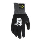 The MCR Safety Cut Pro 18 Gauge Kevlar Sandy Nitrile Foam Gloves 9188SFB feature black and gray cut-resistant construction with "CUT PRO" and "MCR SAFETY" branding, a yellow "Kevlar Genuine" tag, and ANSI Cut Level A4 protection. Sold in 12 pairs.