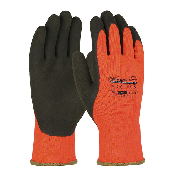 PIP - PowerGrab Thermo Hi-Vis Seamless Knit Acrylic Terry Gloves - Latex MicroFinish Grip - 2XL