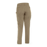 Rear view of the PIP Bisley Women's Stretch Ripstop Vented Work Pants by NSA in beige, showcasing belt loops and two side pockets. These pants are equipped with articulated knees, UPF 50+ protection, and X-Airflow Ventilation for enhanced comfort. They also feature additional pockets on each leg, making them perfect for outdoor or work activities.