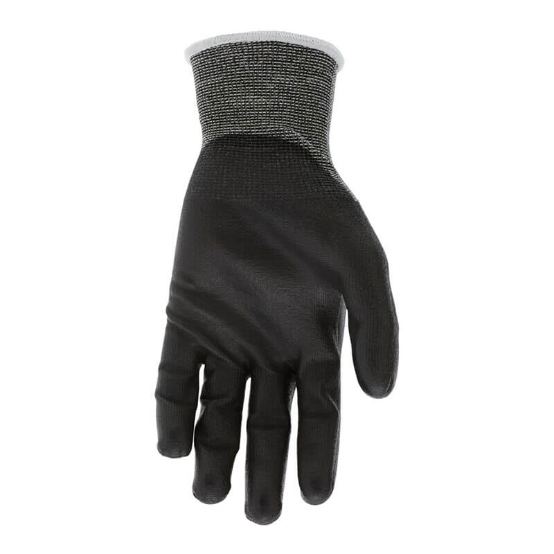 The MCR Safety Cut Pro 21G HyperMax PU Coated Gloves 92721 feature a black cut-resistant HyperMax shell, textured grip, and gray elastic cuff; shown on a white background. Sold as 12 pairs.