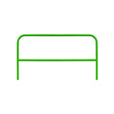 The Frontline Guardrail System for Concrete/Steel Substrates by Frontline Fall Protection is a green metal rail with rounded corners and a mid-horizontal bar, designed as a fixed guardrail system for effective edge protection.