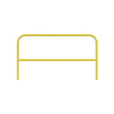 The Frontline Guardrail System for Concrete/Steel Substrates by Frontline Fall Protection is a yellow metal safety rail with a horizontal support bar, designed as a fixed perimeter edge guardrail, isolated on a white background.