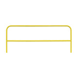 The Frontline Guardrail System for Concrete/Steel Substrates by Frontline Fall Protection is a simple yellow metal guardrail with two vertical supports and a rounded top rail, providing effective perimeter edge protection.