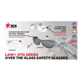 Introducing MCR Safety Law OTG UV-AF Anti-Fog OG1 safety glasses—featuring clear lenses, oversized frame, adjustable temples, and ideal for use as prescription safety glasses. Sold 12 per box.