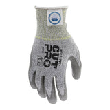 The MCR Memphis Dyneema Ultra-Tech Glove 9676 by MCR Safety features gray cut-resistant material with textured palm and fingers, "CUT PRO" labeling, and safety ratings on the back—ideal for demanding work environments (12 pairs).