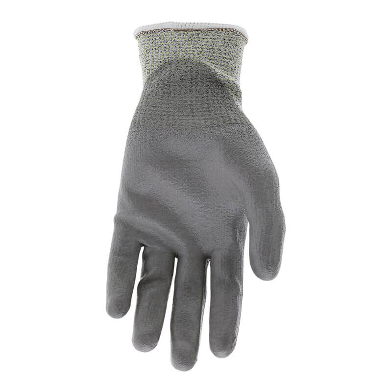 The image shows an MCR Safety Memphis Dyneema Ultra-Tech Glove 9676, palm up. The wrist is light and stretchy, while the fingers and palm are fully coated in a darker material for grip and protection. Sold as 12 pairs.