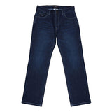 The MCR Safety FR Gear 10.5 oz Vintage Denim Jeans P2D, in dark blue, feature a classic five-pocket style, straight legs, and CAT2 protection for enhanced safety.