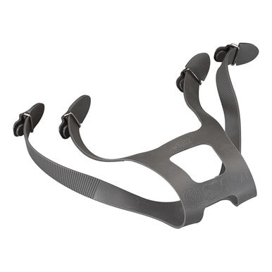 The 3M Head Harness Replacement For Full Facepiece Respirators 6897 is a gray, adjustable headgear strap featuring buckles, designed by 3M to secure CPAP masks or full-face respirators. This sturdy and flexible headgear ensures a comfortable fit and includes multiple attachment points for optimal stability.