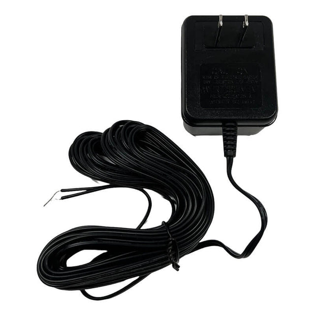The RKI Instruments Indoor Stand Alone Monitor 24VDC AC Adapter (49-2005RK-01) delivers reliable 24VDC power for gas detection systems, with a long coiled cable and two exposed wires for easy connection to standard outlets.