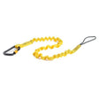 The 3M DBI-SALA Python Safety Hook2Loop Bungee Tether 1500047 is a yellow tool lanyard featuring a carabiner clip on one end and a loop on the other, designed for reliable drop prevention and securing tools.