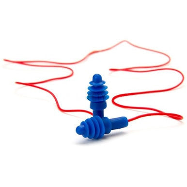 The Howard Leight Airsoft DPAS-30R Corded Reusable Earplugs, available in a convenient pack of 100 pairs, feature durable blue earplugs linked by a red cord and deliver excellent noise reduction with an NRR of 27 to ensure superior ear protection.