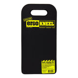 The black Working Concepts ErgoKneel Kneeling Mat 5040, measuring 8 x 16 inches, is crafted from durable foam rubber and features a yellow label with the "Working Concepts" brand and product details. Designed as an ergonomic pad, it has a rectangular shape with a convenient handle cutout at the top to protect your knees during work.