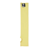 A single yellow MCR Safety Memphis 9378T Kevlar knit sleeve with a thumb hole and black label at the top, showing product info, is laid flat on a white background. The cut-resistant sleeve is sold in packs of 10.