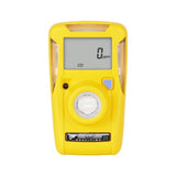 The BW Clip Real Time CO Detector by PK Safety Supply, model BWC2R-M50200, is a yellow single gas detector featuring Surecell Technology. It includes a digital screen that displays "0 ppm," along with a circular sensor and labeled buttons at the bottom.