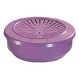 A round, purple plastic item from North with a slotted lid designed for ventilation. Resembling the circular pattern of a Honeywell North N-Series P100 Particulate Filter, this container suggests it might be useful for storing or draining food items effectively.