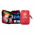 The red ZOLL Mobilize Utility Rescue System 8911-004000-01 features the "Mobilize Rescue Systems" logo on the front and opens to reveal organized compartments filled with essential medical equipment such as bandages and wraps. For comprehensive guidance, it can be seamlessly connected with the Mobilize Rescue app.