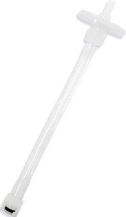 The BW Honeywell BW Micro 5 Tubing Assembly with Syringe Filter (M5-QCONN-K1) includes a transparent plastic tube featuring a cross-shaped handle at the top and a cap at the bottom, ideal for dispensing liquids. Its elongated and narrow design allows for seamless integration with devices such as the GasAlert Micro 5 Monitor, enhancing its utility.