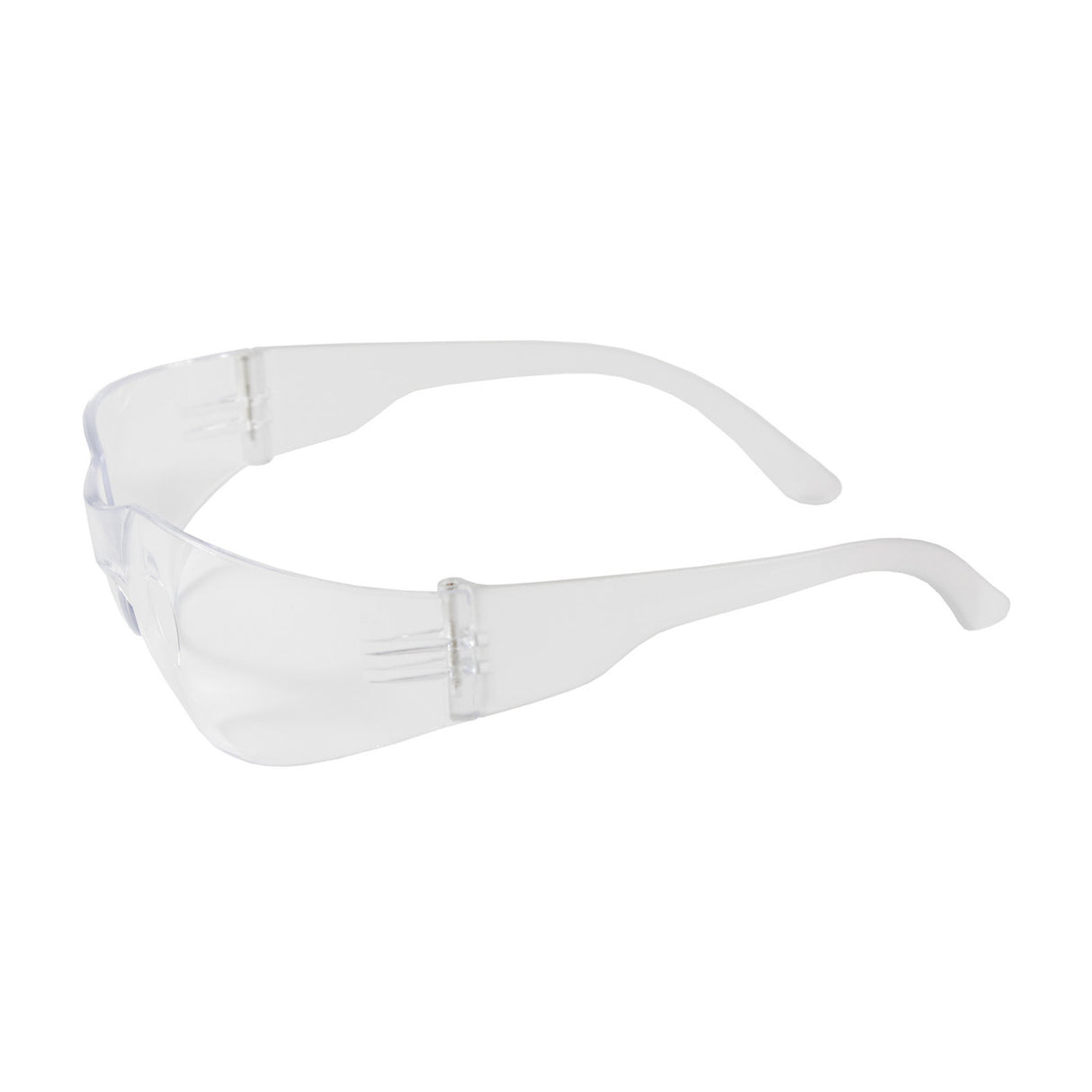 The PIP Zenon Z12 Anti-Fog Safety Glasses 250-01-0920, manufactured by Protective Industrial Products, showcase a rimless wraparound design with an anti-scratch coating and curved arms, presented against a white background.