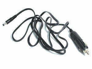 The RAE Systems Automotive Adapter 003-3004-000 is a coiled black power cable designed with an automotive charging adapter plug on one end and a cylindrical connector on the other, ideal for connecting devices like RAE Systems gas detectors to a car's power outlet.