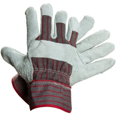 The MCR Safety Memphis 1200S Economy Leather Palm Work Glove, available in a pack of 12 pairs, boasts a gray-and-red color scheme with striped fabric cuffs and a robust leather palm. These gloves are ideal for protection during manual labor tasks and come at an affordable price. They feature reinforced palms and fingers for additional durability, making them easily replaceable.