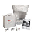 The 3M FT-30 Bitrex Respirator Fit Test Kit with Solution by 3M comes with a white collapsible hood, a durable white case, two small bottles, two nebulizers, and easy-to-follow instructional paperwork.