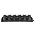 A WatchGas SST 6 Way Bench Top Charger (SST-6WSCC-KIT) holds six identical battery packs labeled “WatchGas” in a row. This centralized charging dock from WatchGas offers efficient six-device charging for streamlined power management, neatly arranged against a white background.