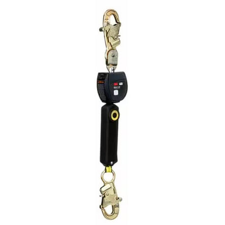 A safety harness lanyard from 3M DBI-SALA Fall Protection, featuring a Nano-Lok SRL with steel snap anchor hooks on both ends and a web strap in the middle, designed for fall protection in construction and industrial settings.