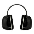 A pair of 3M Peltor X5 Dielectric Earmuffs X5A in black showcase a minimalist design, with a wide dielectric headband connecting two cushioned ear cups that provide top noise reduction. They are displayed isolated on a white background.