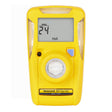 A yellow PK Safety Supply BW Clip 2 Year Single Gas Detector BWC2-H showcases a digital screen displaying "24" with "H2S" beneath it, expertly designed for monitoring hydrogen sulfide levels.