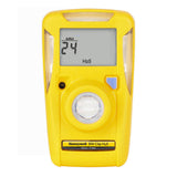 A yellow PK Safety Supply BW Clip 2 Year Single Gas Detector BWC2-H showcases a digital screen displaying "24" with "H2S" beneath it, expertly designed for monitoring hydrogen sulfide levels.