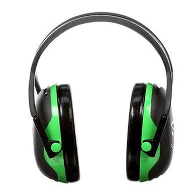 The 3M Peltor X1 Dielectric Earmuffs X1A by 3M feature a sleek black headband with black and green earmuffs, expertly designed for noise reduction. These earmuffs are ideal for industrial protection, ensuring ear safety in loud environments.