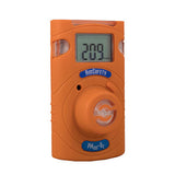 An orange handheld electronic device with a digital display indicating "20.9". It features a large circular sensor on the front and is marked with "PM100-O2" and "AimSafety" in blue text, designed as the AimSafety O2 Single Gas Monitor for real-time oxygen concentration detection.