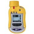 The RAE Systems ToxiRAE Pro CO Single Gas Detector, model G02-B210-100, offers a digital display showing "CO" and "0 ppm." This yellow device features a small screen with buttons beneath it and includes a red label on top indicating its carbon monoxide detection capabilities. Experience the ease of wireless remote access for improved monitoring.