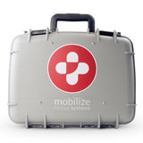 The ZOLL Mobilize Comprehensive Rescue System 8911-001000-01, a gray first aid kit with a black handle, features a red and white cross logo along with the brand "ZOLL" prominently displayed on the front. This medical response kit is ideal for on-the-go emergencies, ensuring you're always prepared.