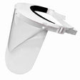 The Pyramex Safety S1000 Shield, a crucial piece of protective equipment, features a white adjustable headband and a clear polycarbonate visor designed to provide facial protection.