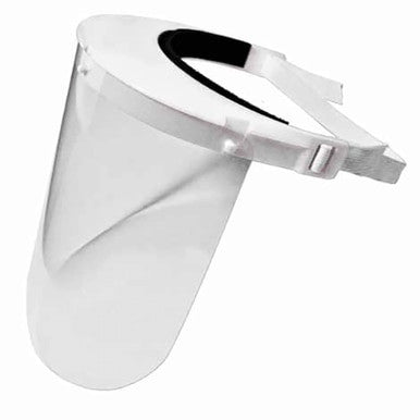 The Pyramex Safety S1000 Shield, a crucial piece of protective equipment, features a white adjustable headband and a clear polycarbonate visor designed to provide facial protection.