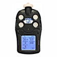 The mPower Electronics POLI MP400P Pump 5-Gas Detector, featuring a sleek handheld design in black, includes a digital display that accurately presents measurements: 20.9% O2, 0.0 ppm H2S, 0 ppm CO, 390 ppm CO2, and 0 LEL (%LEL). With its advanced smart sensors and multiple sensor openings, it offers enhanced safety through a dependable man-down alarm system.