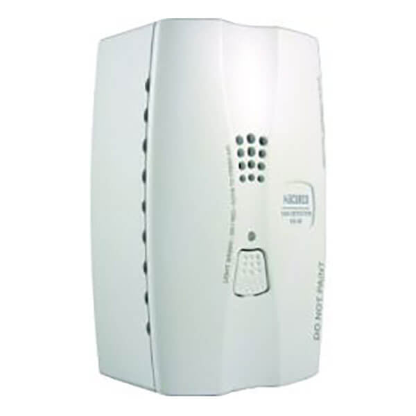 The Macurco Residential Combustible Gas Detector GD-2B is a white, wall-mounted device for detecting carbon monoxide and combustible gases in homes. It includes a digital display screen, ventilation holes on the sides, and a test/reset button on the front.