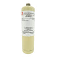 A beige cylindrical RKI Instruments steel cylinder (81-0012RK-01), labeled "CH4 50% LEL in Air 34L," stands upright on a white background, displaying calibration gas and manufacturer details.