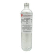 A silver RKI Instruments gas cylinder with a white label displays calibration gas details for the RKI Isobutylene/H2S/CO/CH4 50% LEL/O2 81-0143RK-04, shown upright with a rounded top and no valve or regulator attached.