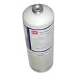 The RKI Instruments H2S/CO/Isobutane 50% LEL/O2 81-0158RK-04 cylinder, labeled by RKI Instruments, is a white gas cylinder with a metal valve for storing calibration gas for multi-gas detectors.
