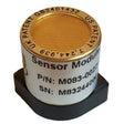 Up-close view of a cylindrical nitrous oxide sensor module featuring a gold mesh top. The visible text displays "mPower POLI MP400P N2O NDIR, 100-1000 ppm Smart Sensor" with part number "P/N: M083-002" and serial number "SN: M83244000." UK and US patent numbers are engraved along the top edge, highlighting the mPower Electronics brand.