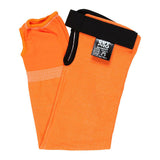 The MCR Safety 13g Hi-Vis HyperMax Cut Pro Sleeve 92_ _OVT features bright orange hi-vis fabric, black adjustable straps, and a white stitched pattern for added safety in sports or industrial use. Sold in packs of 10.